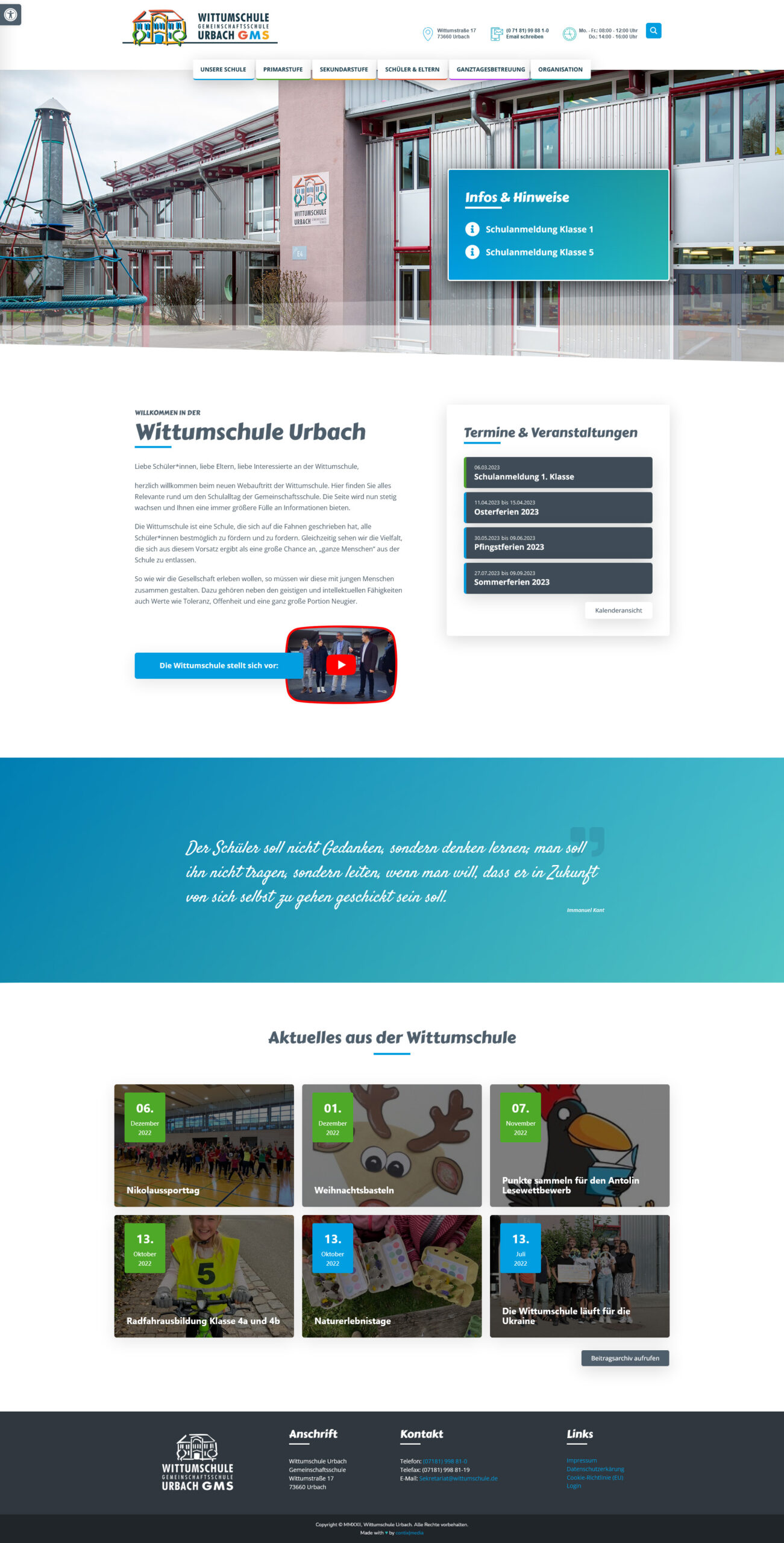 Screenshot Webdesign-Referenz: Wittumschule Urbach
