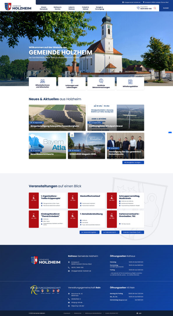Startseite der Gemeinde Holzheim in voller Länge