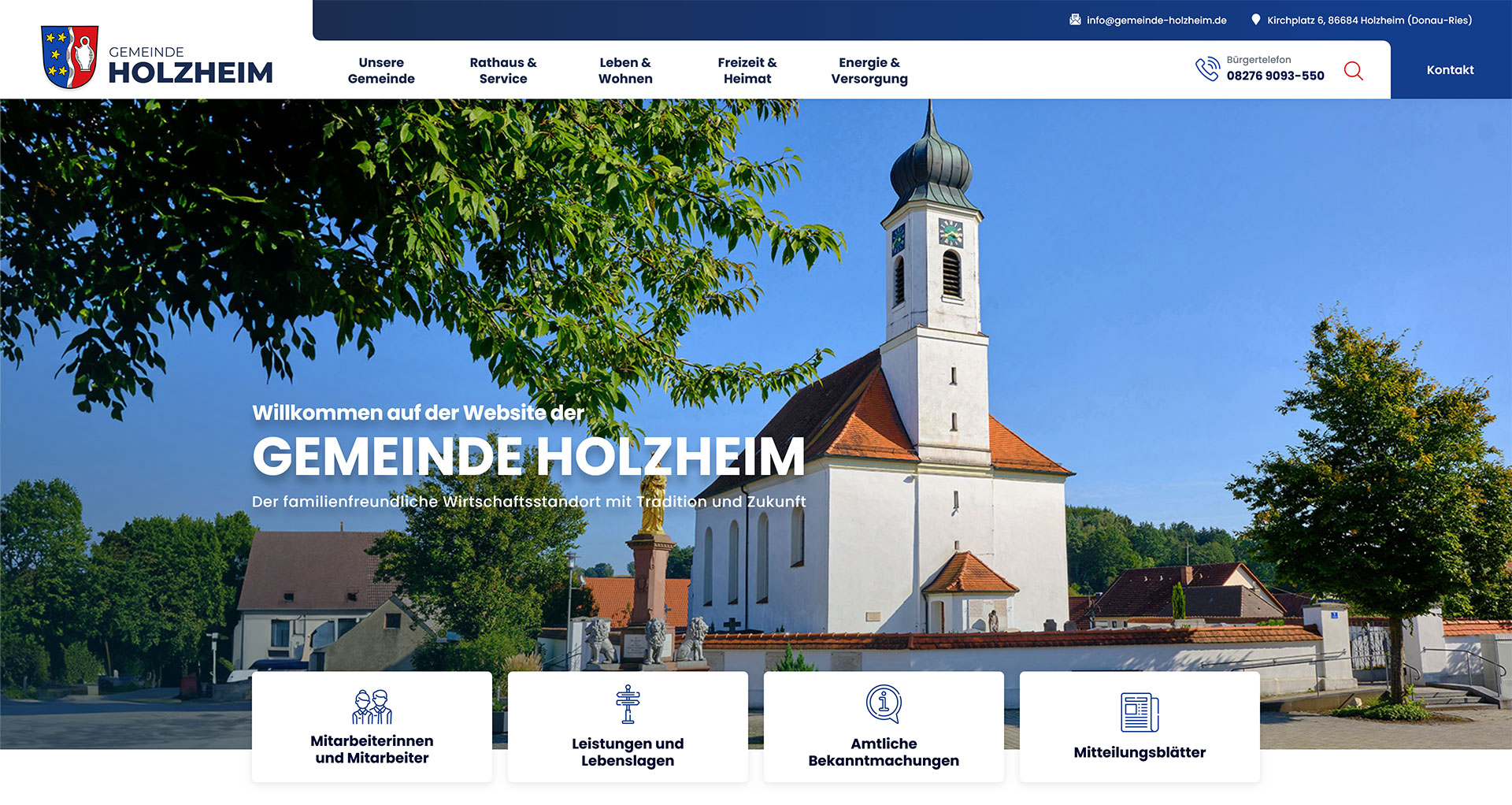 Startseite der Website der Gemeinde Holzheim