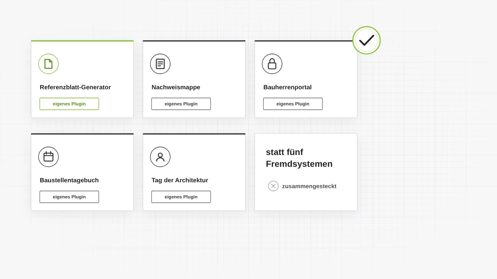 Was es nicht gibt, wird programmiert: Referenzblatt-Generator, Nachweismappe, Bauherrenportal, Baustellentagebuch und Veranstaltungsanmeldung als eigene Plugins