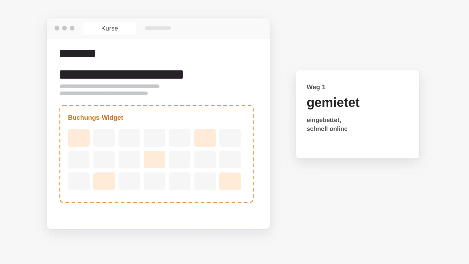 Der kleine Weg: eine schlanke Website mit eingebettetem, gemietetem Buchungssystem für ein überschaubares Kursangebot