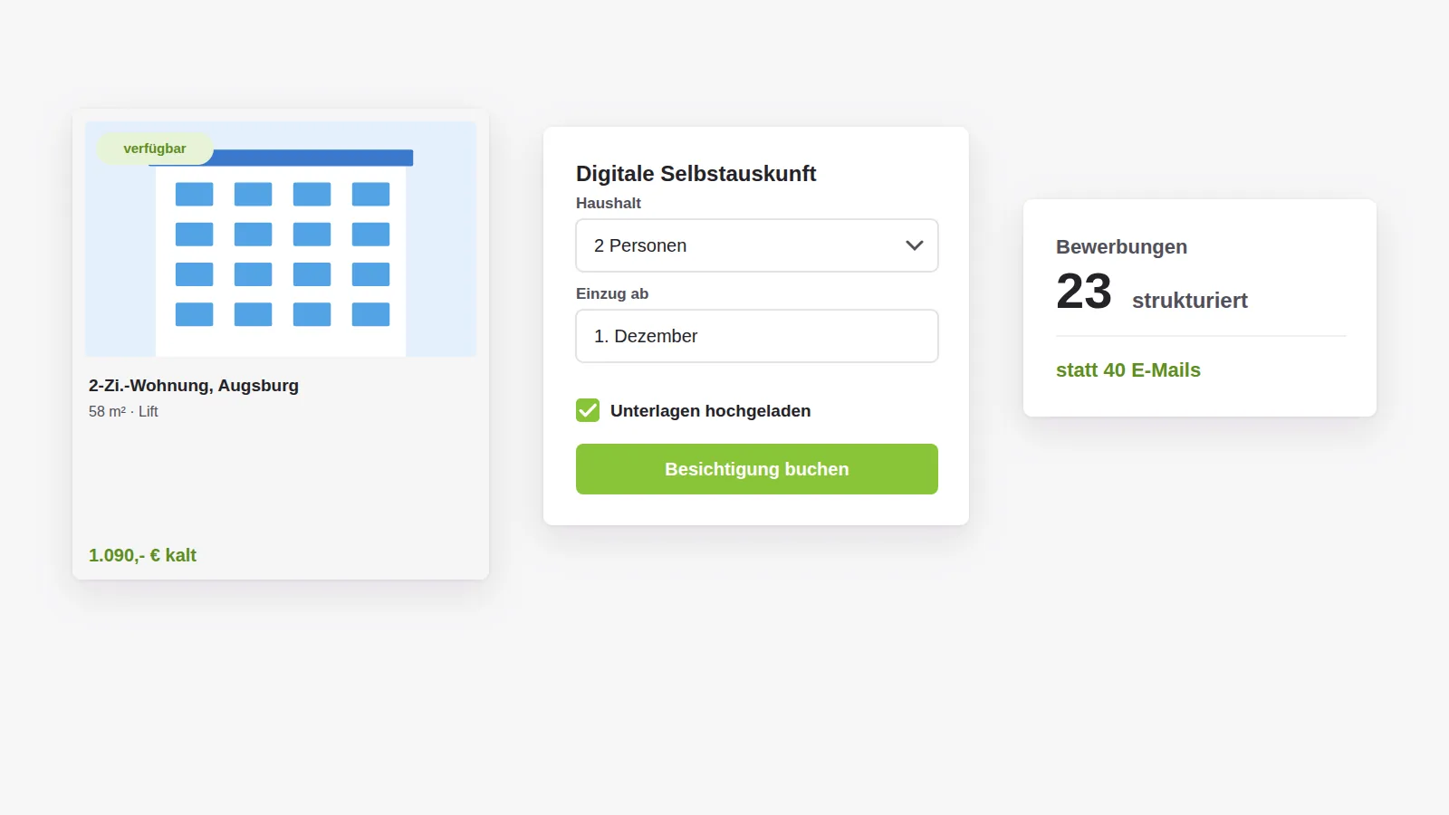 Freie Wohnung aus dem Bestand mit digitaler Selbstauskunft und Terminbuchung, die Bewerbungen kommen strukturiert an