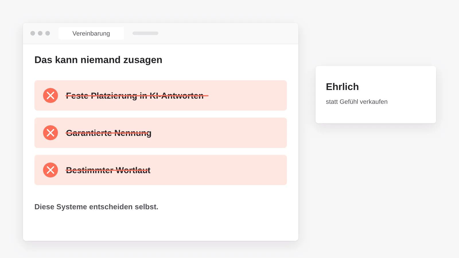 Was niemand zusagen kann: feste Platzierung, garantierte Nennung oder bestimmter Wortlaut in KI-Antworten