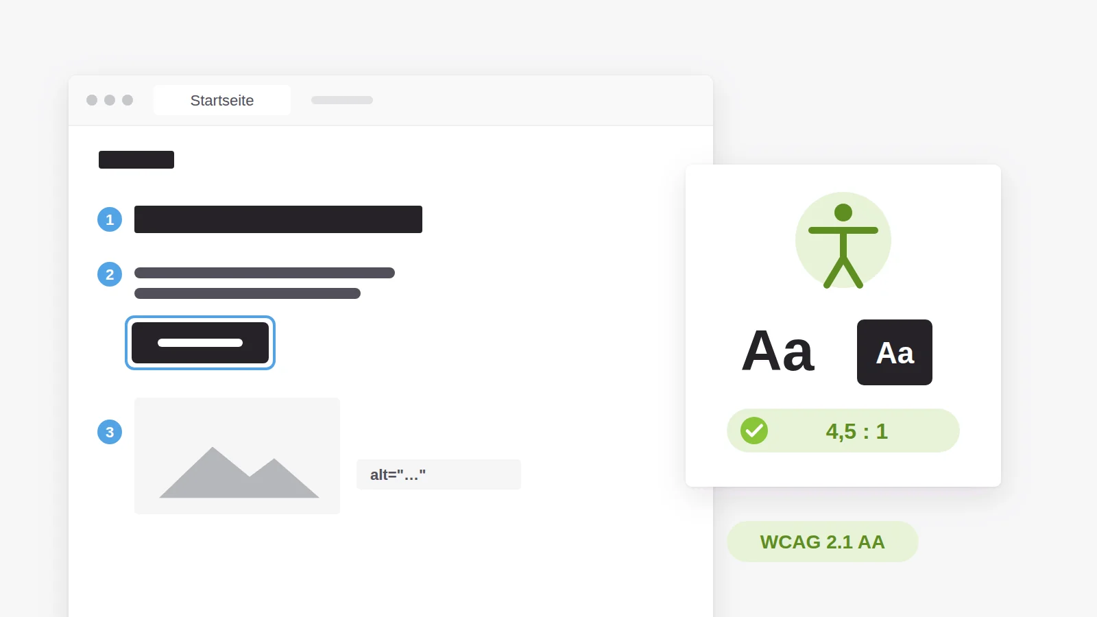 Barrierefreie Website mit Fokusreihenfolge, Alternativtexten und geprüftem Kontrast