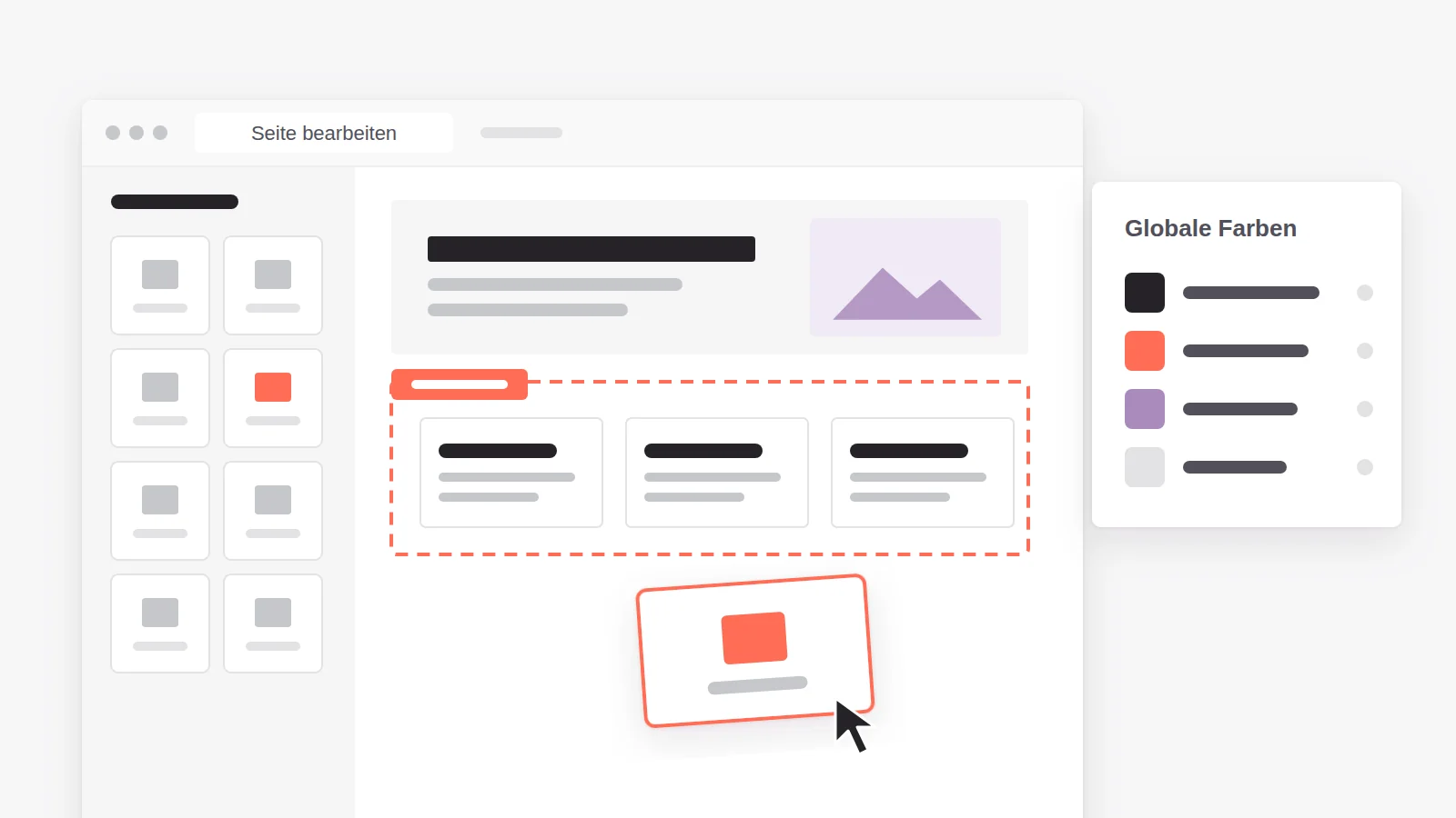 Elementor-Editor mit eigenen Widgets und globalen Farben aus dem Design-System
