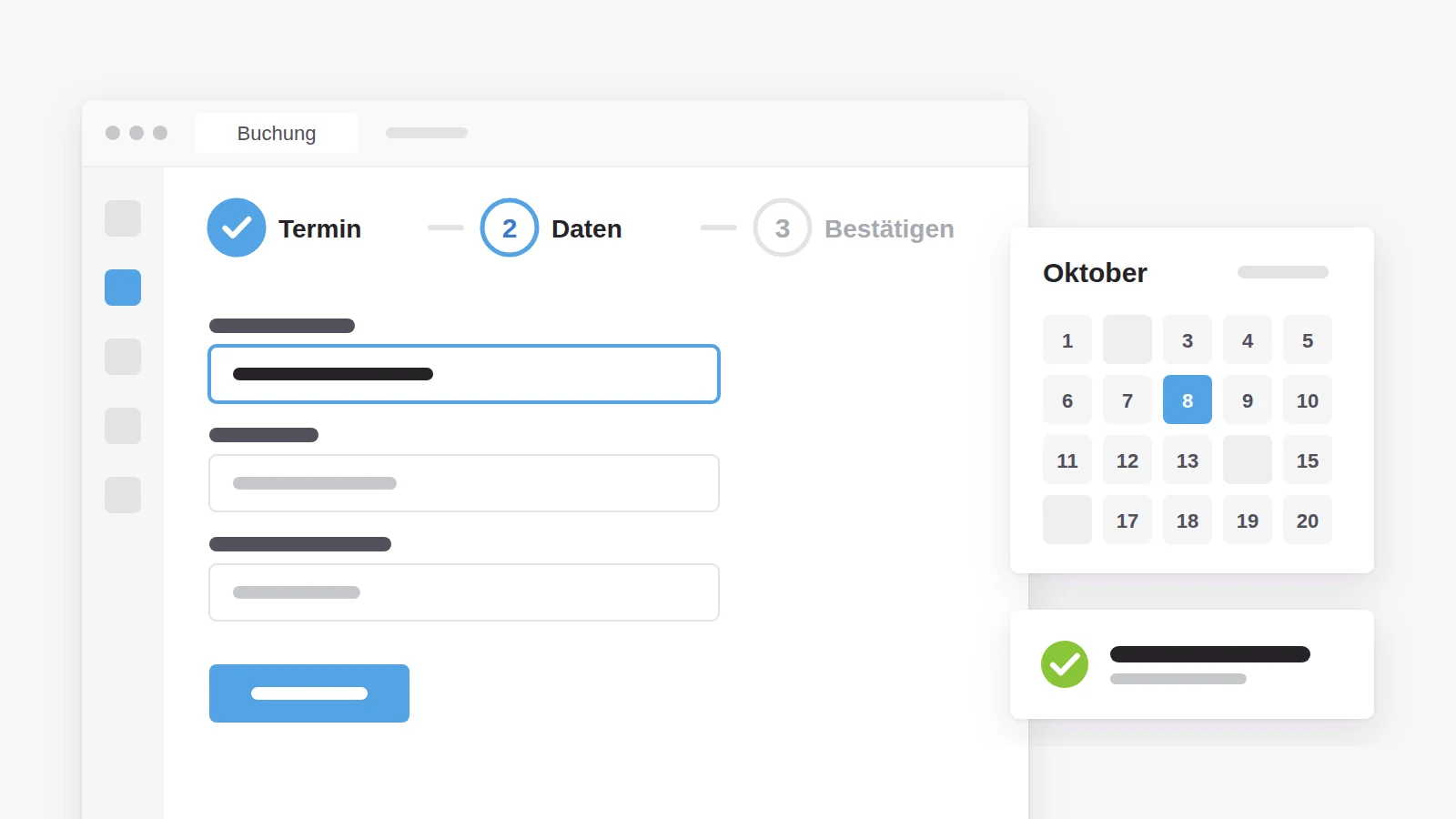 Web-Applikation: mehrstufige Buchungsstrecke mit Kalender und Bestätigung