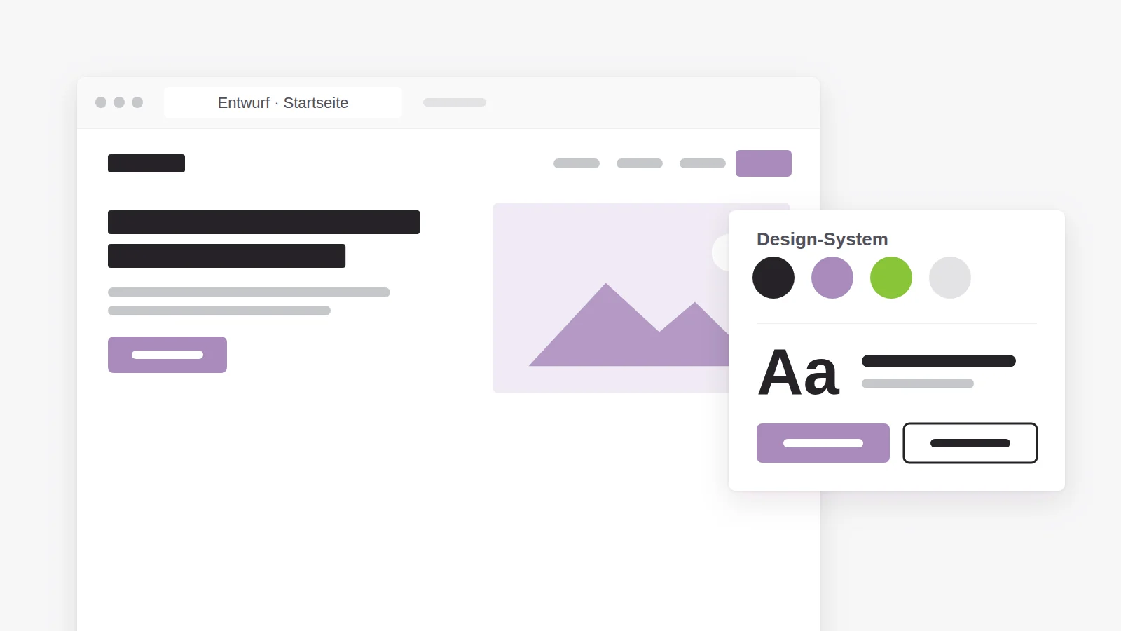 Website-Entwurf mit eigenem Design-System aus Farben, Schrift und Buttons