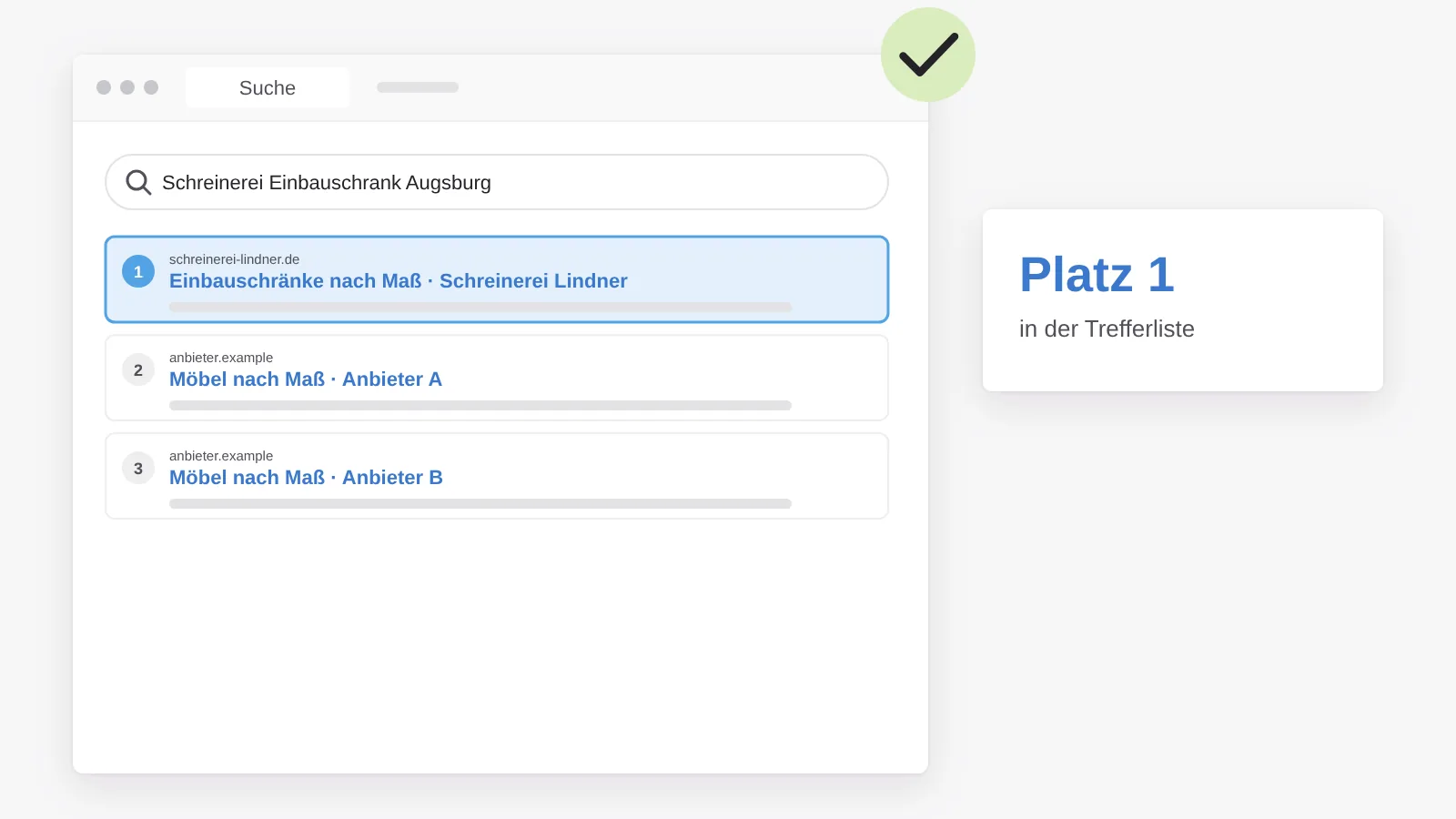 Klassische Trefferliste: die eigene Website steht für eine Suchanfrage mit Kaufabsicht auf Platz 1