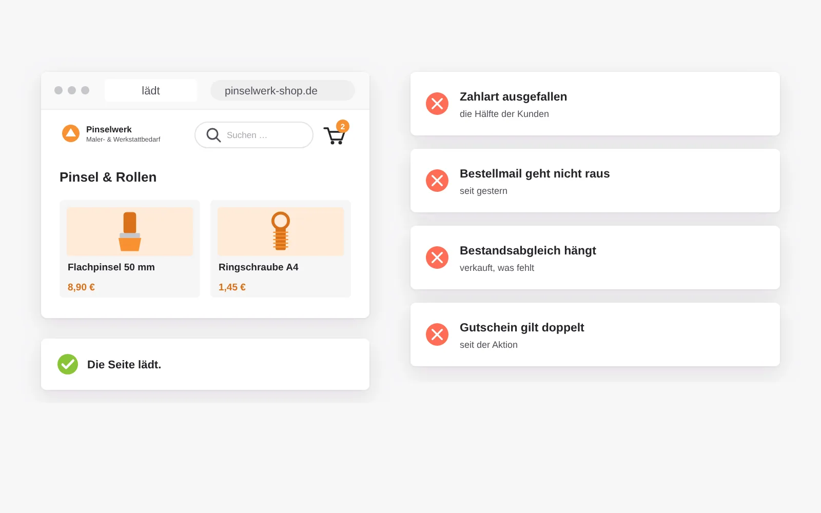 Der leise Fehler im Shop: die Seite lädt, aber eine Zahlart ist ausgefallen, Bestellmails gehen nicht raus, der Bestandsabgleich hängt oder ein Gutschein gilt doppelt