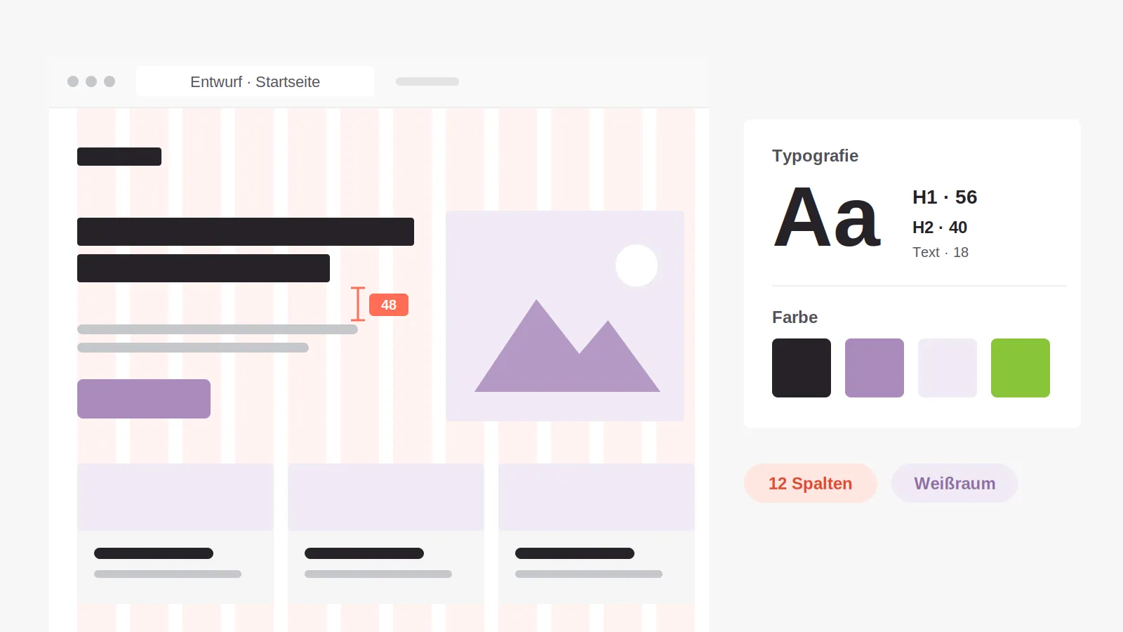 Screendesign mit Gestaltungsraster, Abständen, Typografie und Farbwelt