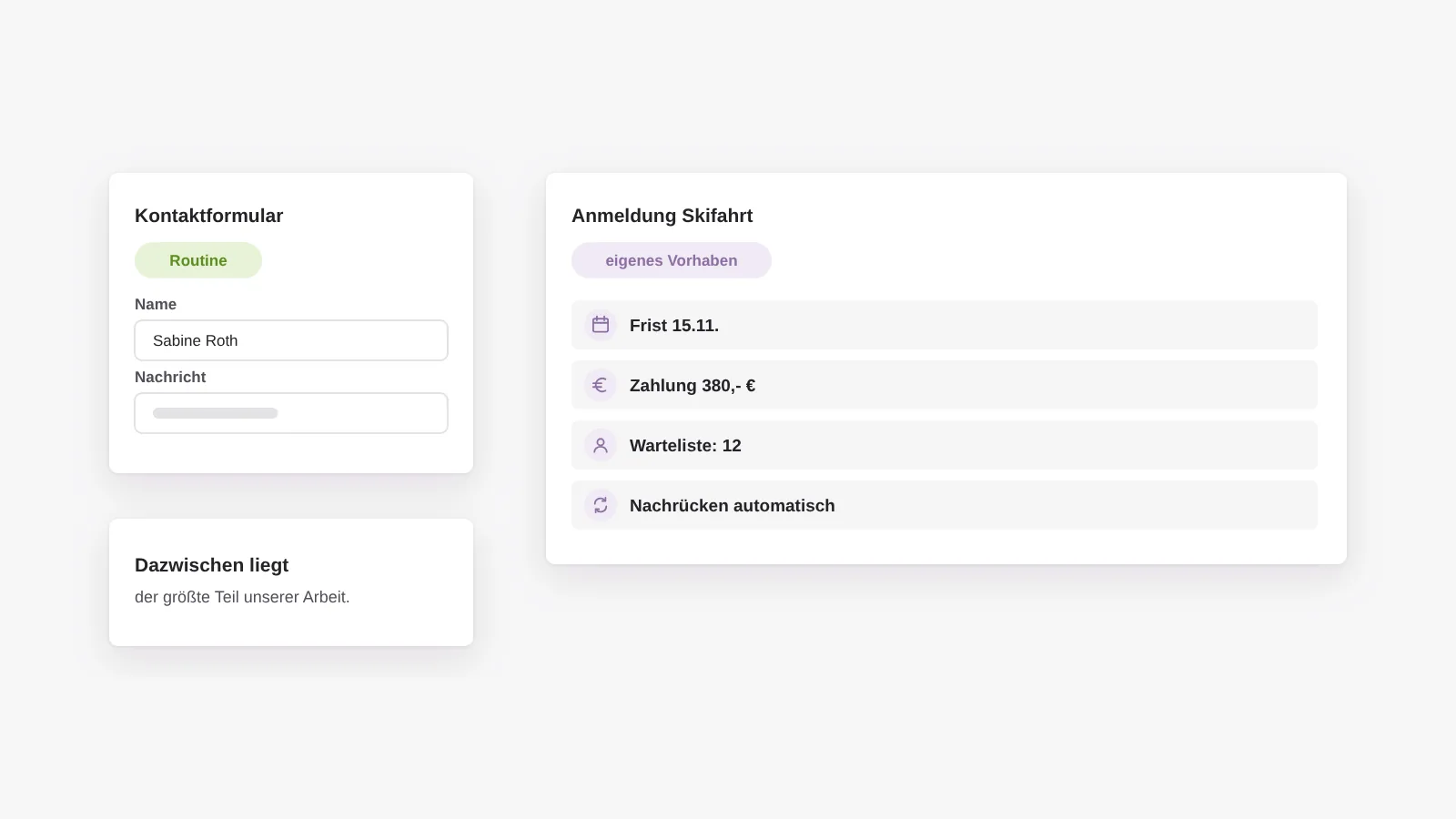 Funktionen: ein Kontaktformular ist Routine, eine Anmeldung mit Frist, Zahlung, Warteliste und Nachrückverfahren ist ein eigenes Vorhaben