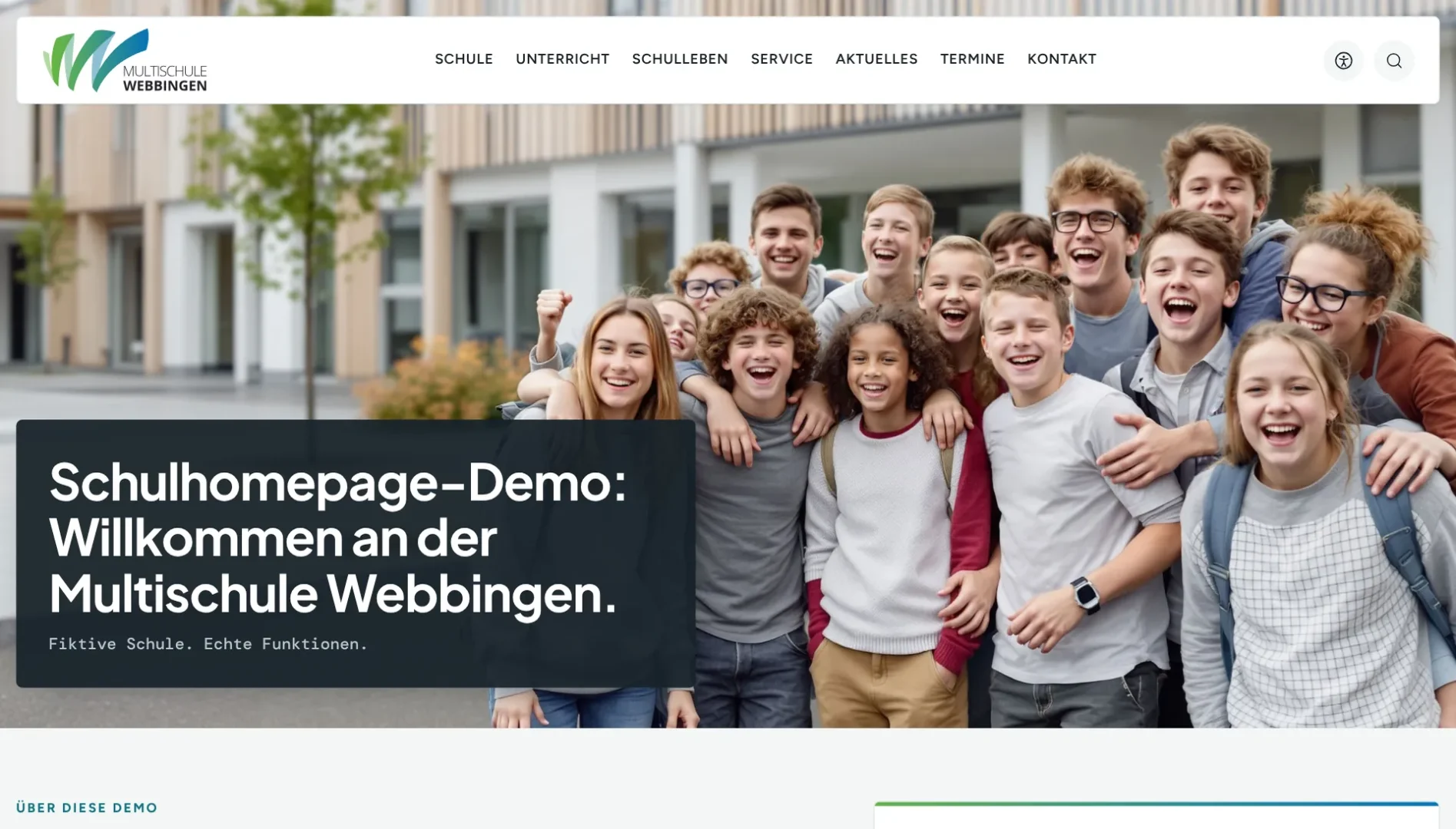 Startseite der Demo-Schulwebsite Multischule Webbingen