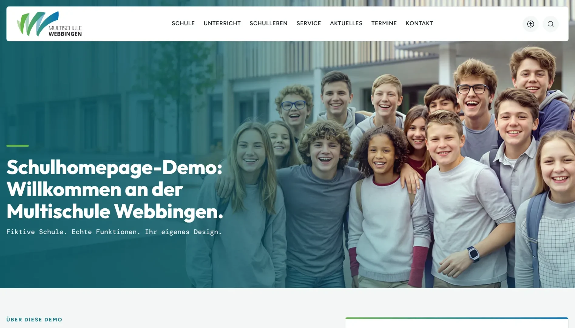 Startseite der Demo-Schulwebsite Multischule Webbingen