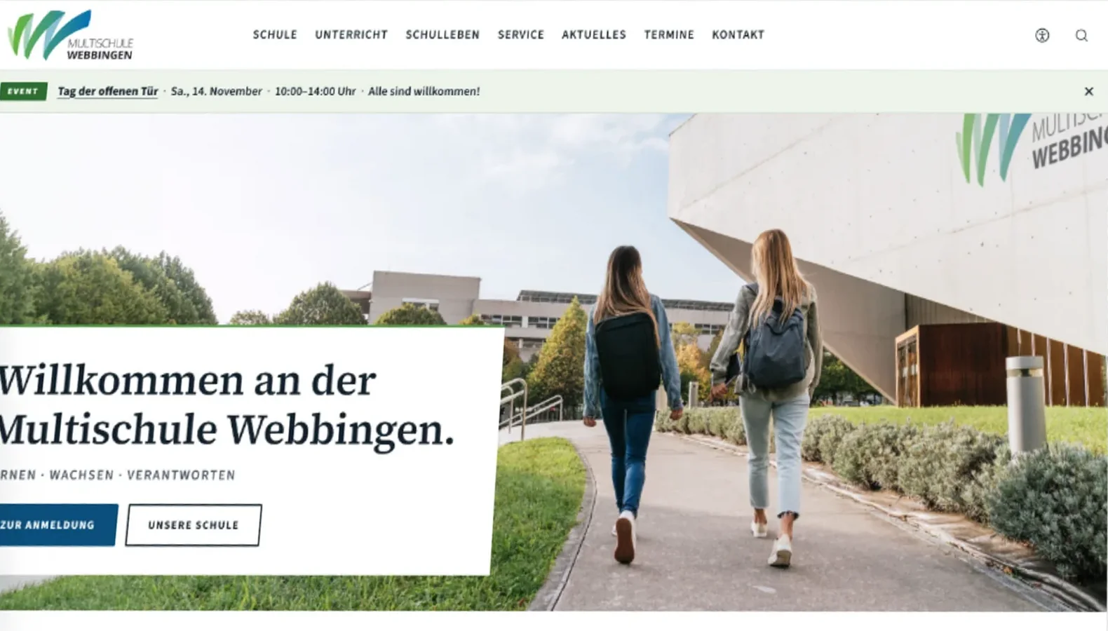 Startseite der Demo-Schulwebsite Multischule Webbingen